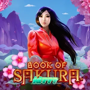 Tampilan visual slot Book of Sakura dengan tema bunga sakura dan simbol buku emas.