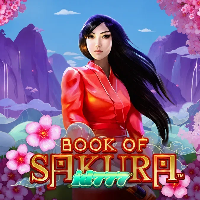Tampilan visual slot Book of Sakura dengan tema bunga sakura dan simbol buku emas.